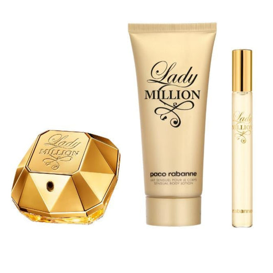 Rabanne Lady Million 80ml EDP, 100ml Body Lotion & 10ml Travel Spray Gift Set