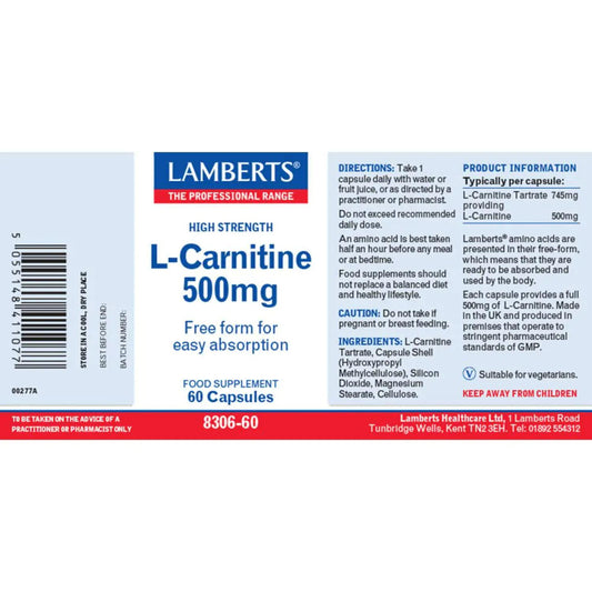 Lamberts Health Care L-Carnitine 500mg - 60 Tablets