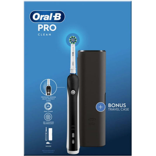 Oral-B Pro Clean Black Cross Action Rechargeable Electric Toothbrush + Travel Case